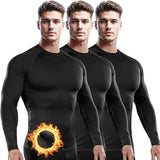HEATANDARD Crew Neck Thermal Compression Shirts 3Pack (Black+Black+Black)