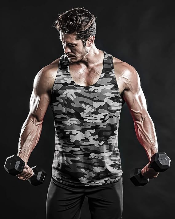 #Cool Mesh Dry Fit Y-Back Tank Tops 3Pack (Black+CamoGray+CamoBlack) - DRSKINSPORTS