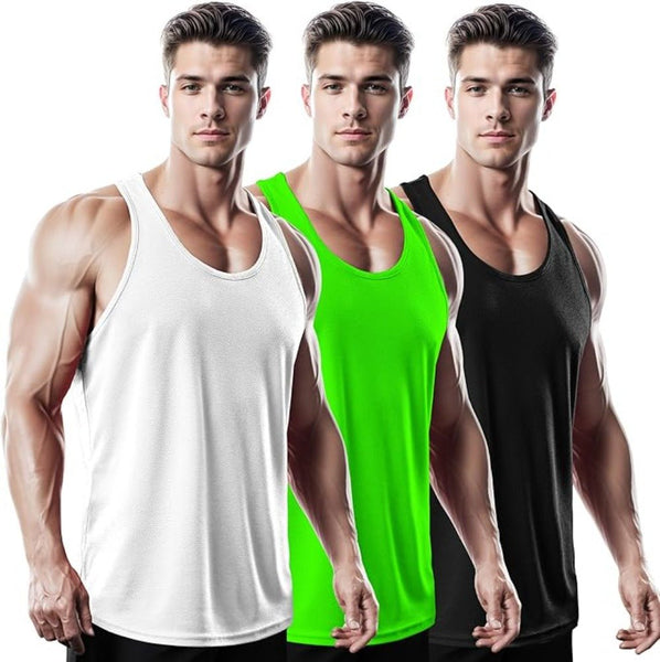 #Cool Mesh Dry Fit Y-Back Tank Tops 3Pack (Black+White+LightGreen)