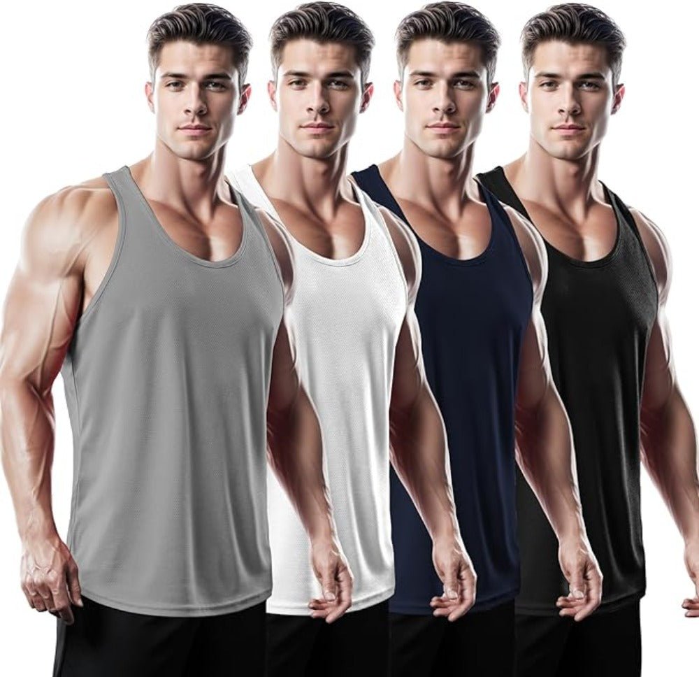 #Cool Mesh Dry Fit Y-Back Tank Tops 4Pack(Black+Gray+Navy+White)