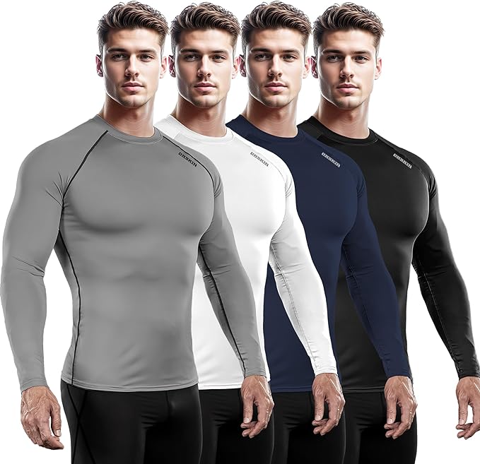  Black Men's Compression Shirts Long Sleeve, Dry Fit